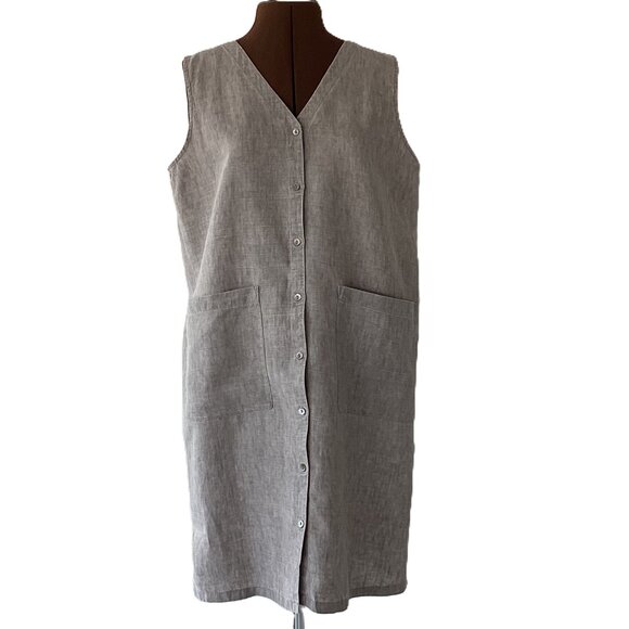 Eileen Fisher Sleeveless Linen Shift Button Front Shirtdress - Picture 1 of 5